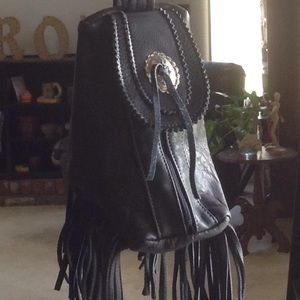 Black Leather Boho/Biker Bag